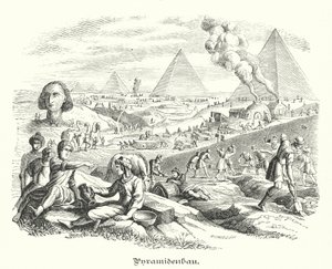 Bygging av pyramidene, det gamle Egypt (gravering) av German School