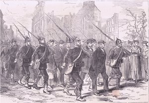 Konvoi av fanger, Cassells historie om krigen mellom Frankrike og Tyskland utgitt av Cassell and Company Limited, ca. 1890 (litho) av German School