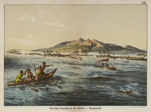 Korallrev utenfor Puynipet-øya (Pohnpei), Caroline Islands (farge litho) av German School
