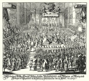 Kroning av kong William III og dronning Mary i Westminster Abbey av German School