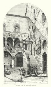 Gårdsplassen til Bargello, Firenze, Italia (gravering) av German School