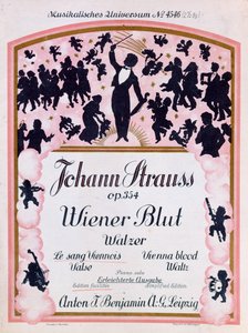 Omslag til partituret til den berømte valsen Wiener Blut op.354 av Johann Strauss II, (1825-99), 1930 av German School
