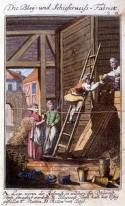 Håndverk: produsenten av hvitt bly i verkstedet hans. I "" Omfattende beskrivelse av kunst og håndverk og verksteder for ungdom"" av Johan Peter Vue. Ed. Nürnberg, Weigel et c av German School