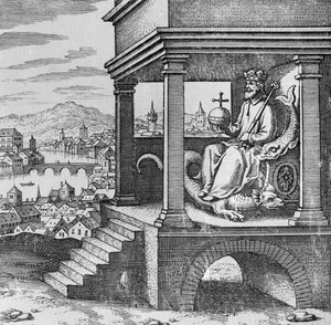 Crowned King on throne from Musaeum Hermeticum av German School