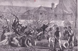 Kapping av trær rundt Paris for ved, Cassells History of the War between France and Germany utgitt av Cassell and Company Limited, ca. 1890 (litho) av German School