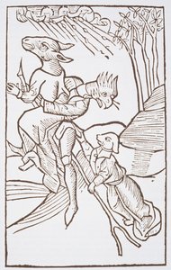 Avgang for sabbaten, kopi av en illustrasjon fra Von den Unholden oder Hexen av Ulrich Molior, Constanz 1489, brukt i en magihistorie, utgitt sent på 1800-tallet av German School