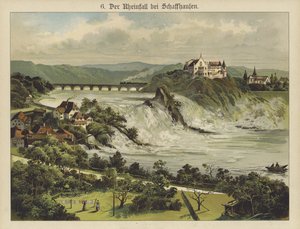 Rhinfallene nær Schaffhausen (farge litho) av German School