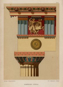 Dorisk entablatur, gammel gresk arkitektur (farge litho) av German School