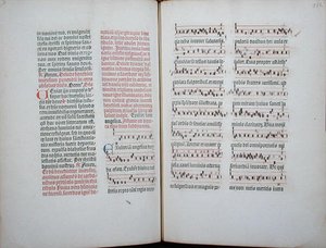Dobbeltside med en vanlig sang hentet fra et inkunabulum, fra Missale Romanum, ca. 1482 (vellum) av German School