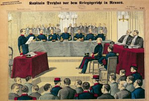 Dreyfus-saken: rettssaken i revisjon av kaptein Dreyfus (1859-1923) Illustrasjon fra tysk presse av German School