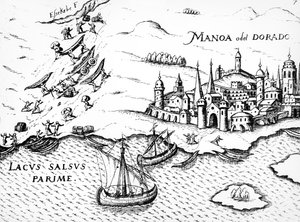 Eldorado, illustrasjon fra Regni Guianae, av G. Raleigh, 1594-96 av German School