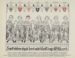 Valg av Henrik VII av Luxembourg som hellig romersk keiser, Frankfurt, 27. november 1308 (farge litho) av German School