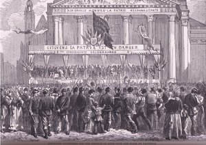 Registrering av frivillige for forsvaret av Paris, Cassells History of the War between France and Germany utgitt av Cassell and Company Limited, ca. 1890 (litho) av German School