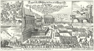 Henrettelse av medlemmer av det protestantiske bohemopprøret på Gamlebytorget i Praha av German School