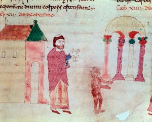 Eksorcisme: en munk som skyver en demon fra en kirke til et hedensk tempel av German School