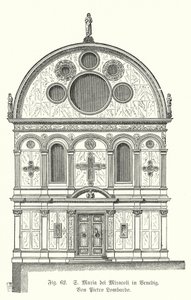 Fasade av kirken Santa Maria dei Miracoli, designet av Pietro Lombardo, Venezia, Italia (gravering) av German School
