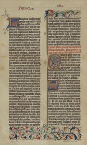 Faksimile av Johannes Gutenbergs 42-linjers latinske bibel fra 1455 (farge litho) av German School