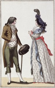 Fasjonable par fra Directoire-perioden (1795-99) (fargegravering) av German School