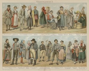 Folkedrakter (farge litho) av German School