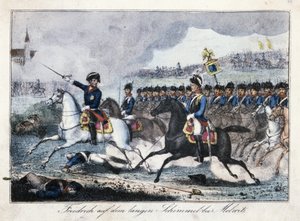 Frederick på sin hvite hest nær Molwitz av German School