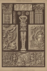 Fransk renessanse, plastdekor i stein og tre (farge litho) av German School