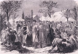 Franske flyktende soldater i Sveits, Cassells History of the War between France and Germany utgitt av Cassell and Company Limited, ca. 1890 (litho) av German School