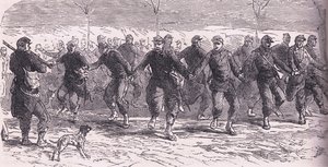 Franske soldater som danser i leir, Cassells History of the War between France and Germany utgitt av Cassell and Company Limited, ca. 1890 (litho) av German School