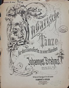 Frontispice av ungarske danser (Ungarische Tanze) av Johannes Brahms (1833-1897) av German School