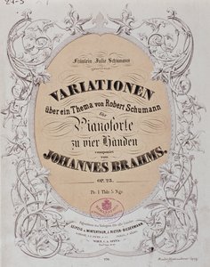 Frontispice av "Variations on a Theme av Robert Schumann" (Op. 23) av Johannes Brahms (1833-1897) av German School