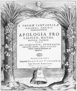 Frontispice til Apologia pro Galileo, Mathematico Florentino av Tommaso Campanella, utgitt i Frankfurt, 1622 av German School
