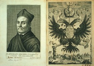 Frontispice til Magnes eller trepartsverkets magnetiske kunst av Athanasius Kircher, 1643 av German School