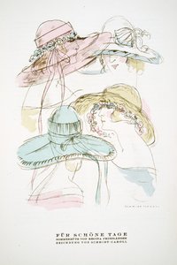 «Fur Schone Tage», reklame for sommerhatter fra Regina Friedlander, fra Styl, utgitt 1922 (pochoir-trykk) av German School