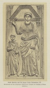 Galla Placidia, datter av den romerske keiseren Theodisius I, og hennes sønn, Valentinian III (gravering) av German School