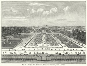 Hagedesign: hagene til Chateau de Vaux-le-Vicomte, Maincy, Frankrike, anlagt av Andre le Notre på 1600-tallet (gravering) av German School