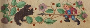 Garlanded Hunter til fots som spyd en bjørn, ca. 1475-1485 av German School