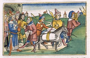1. Mosebok 41 14-24 Faraos drøm, fra 'Nürnbergbibelen (Biblia Sacra Germanaica)' (farget tresnitt) av German School