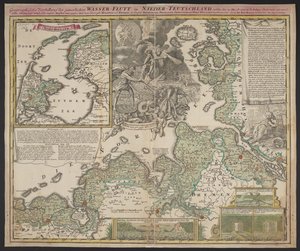 Geografisk presentasjon av den elendige vannflommen i Nedre Tyskland, som fant sted 25. desember 1717, ca. 1718 (trykk) av German School