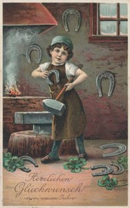 Tysk nyttårskort (farge litho) av German School
