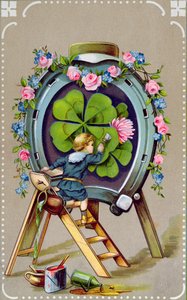 Tysk postkort som viser lykkebringer, sendt fra Ungarn 21. mai 1911 av German School