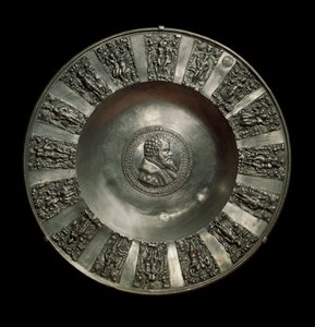 Tysk kunst: tinnsaksisk tallerken rundt 1560. Paris, Louvre-museet av German School