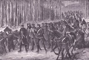 Tysk kavaleri på vei til Paris, Cassells historie om krigen mellom Frankrike og Tyskland utgitt av Cassell and Company Limited, ca. 1890 (litho) av German School