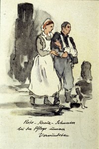 Tysk sykepleier støtter en såret mann. 1942. av German School