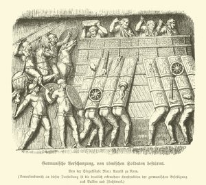 Germansk festningsverk under angrep av romerske soldater (gravering) av German School