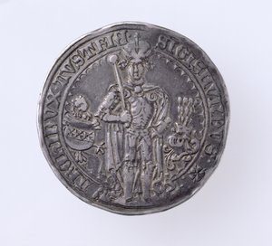 Guildiner (taler) av Sigismund (1439-96) Greve av Tirol, Hall Mint, 1486 (forside) (sølv) (for bakside se 168059)
