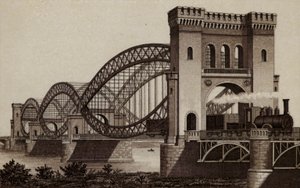 Hamburg: Eisenbahn-Elb-Brucke, Jernbanebroen over Elben (litho) av German School