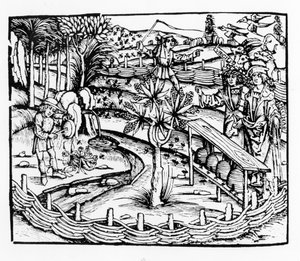 Glade ektemenn som passer bier, illustrasjon fra Georgics av Virgil, bok IV, fra Sebastian Brants (1457-1521) utgave, utgitt 1502 av German School