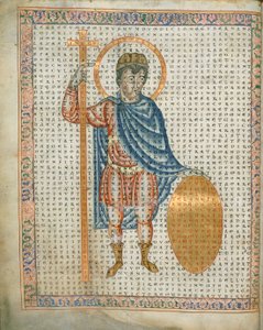 Harley 3045 fol.2 Keiser Ludvig I, den fromme, med kors og skjold, fra 