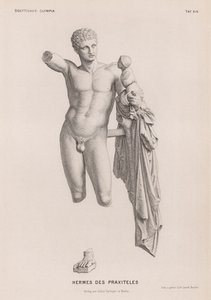 Hermes and the Infant Dionysus , skulptur tilskrevet Praxiteles gravd ut i Olympia, Hellas (gravering) av German School