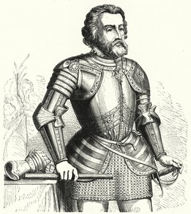 Hernan Cortes , spansk conquistador (gravering) av German School