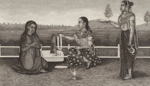 Hinduisk ære for de døde, India. Illustrasjon for Bilder-Atlas (gravering) av German School
